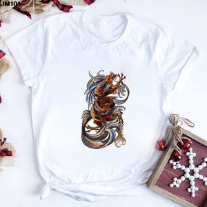 Summer Fashion Women's T-shirt Harajuku Short-sleeved Dragon Wing Print Fema